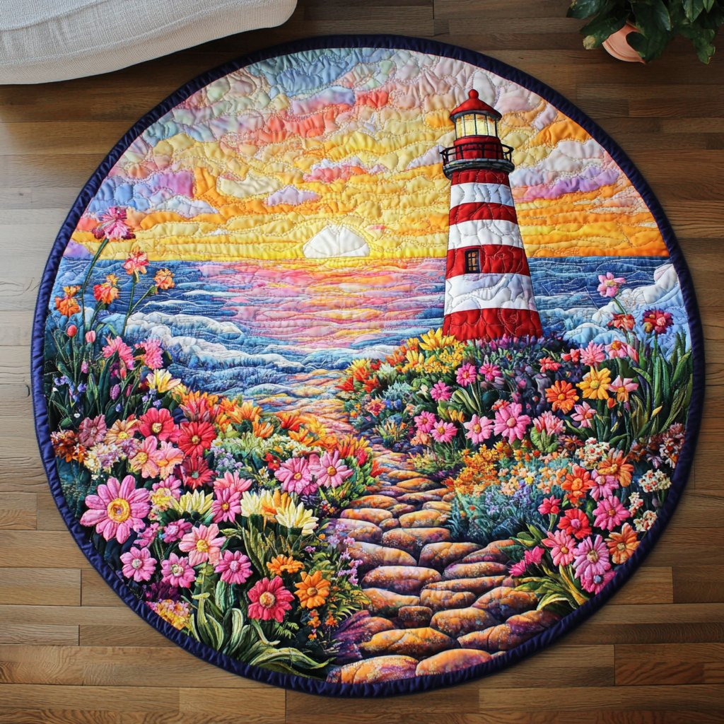 Floral Shore Round Mat Rug - washable non-slip printed rug