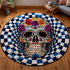 Floral Skull Round Mat Rug - washable non-slip printed rug