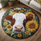 Floral Steer Round Mat Rug - washable non-slip printed rug