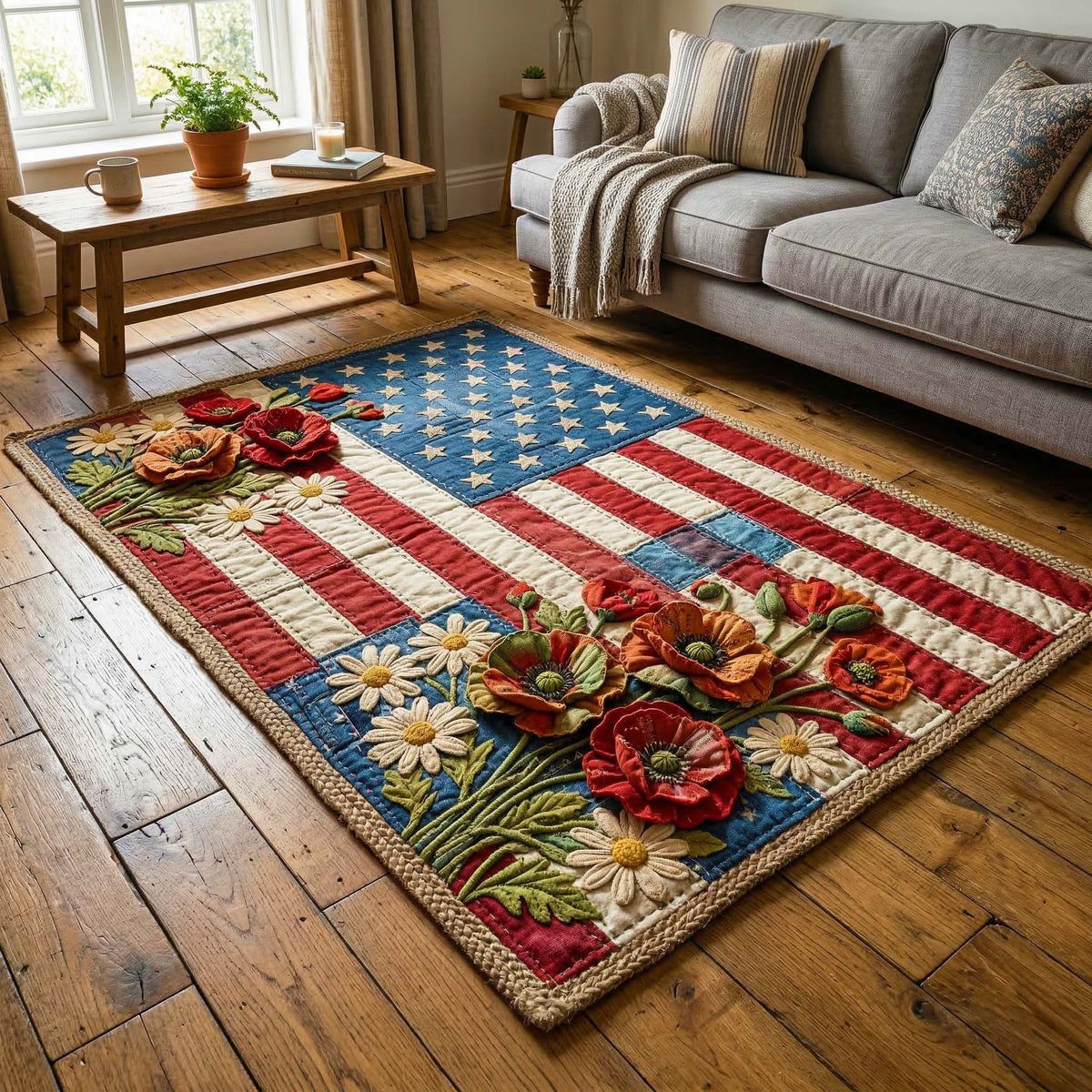 Floral Stripes area rug in a living room