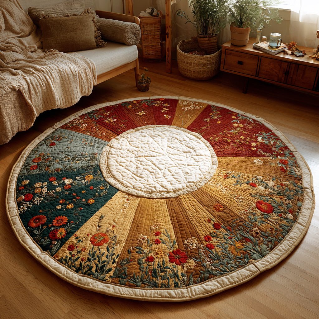 Floral Sun Dial Round Mat Rug - Nature Design | Serene Home Decor