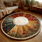 Floral Sun Dial Round Mat Rug - washable non-slip printed rug