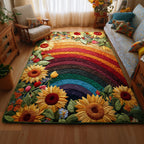 Floral Sunrise Landscape area rug in a living room