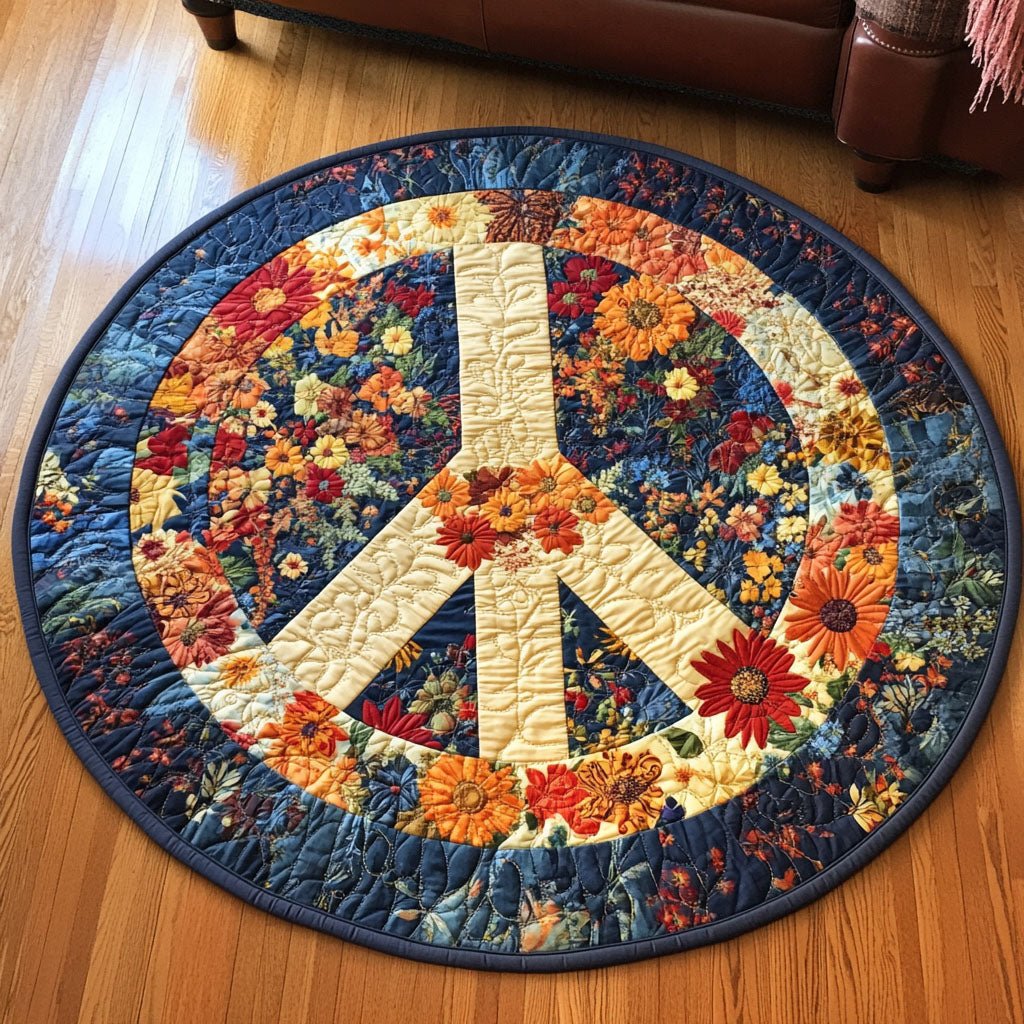 Floral Unity Round Mat Rug - washable non-slip printed rug