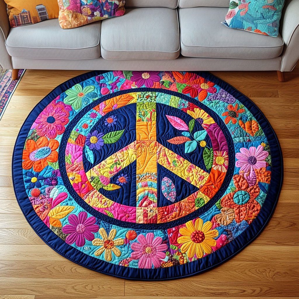 Floral Wheel Round Mat Rug - washable non-slip printed rug