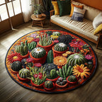 Flourishing Cactus Haven Round Mat Rug - washable non-slip printed rug
