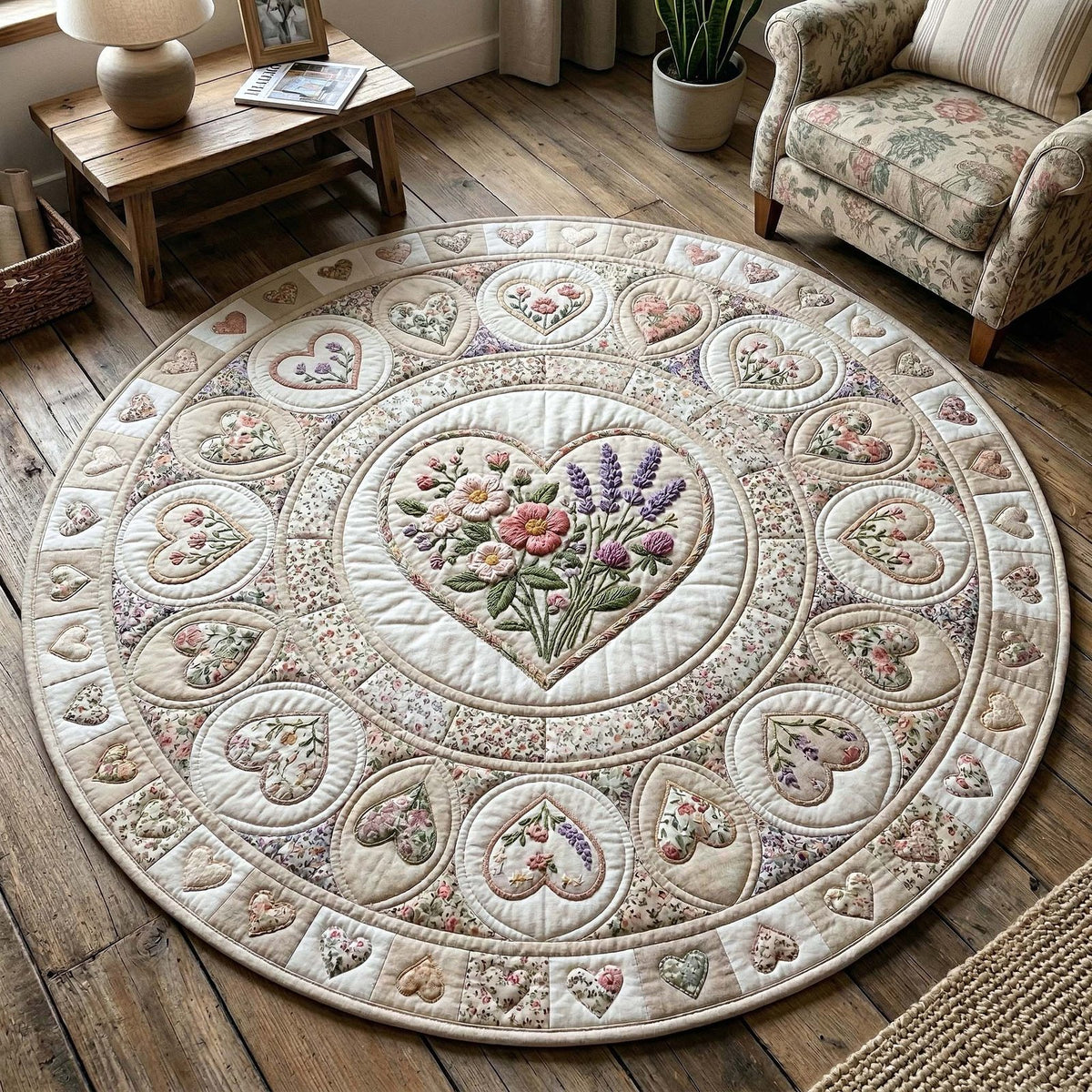 Flower Patchwork Round Mat Rug - Nature Design | Serene Home Decor