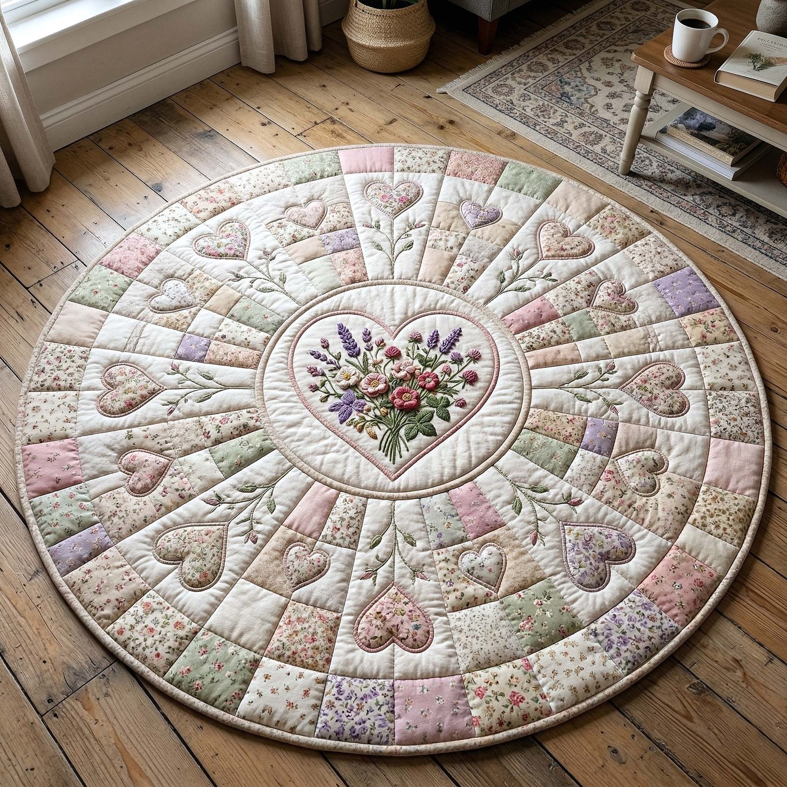 Flower Patchwork Round Mat Rug - Nature Design | Serene Home Decor