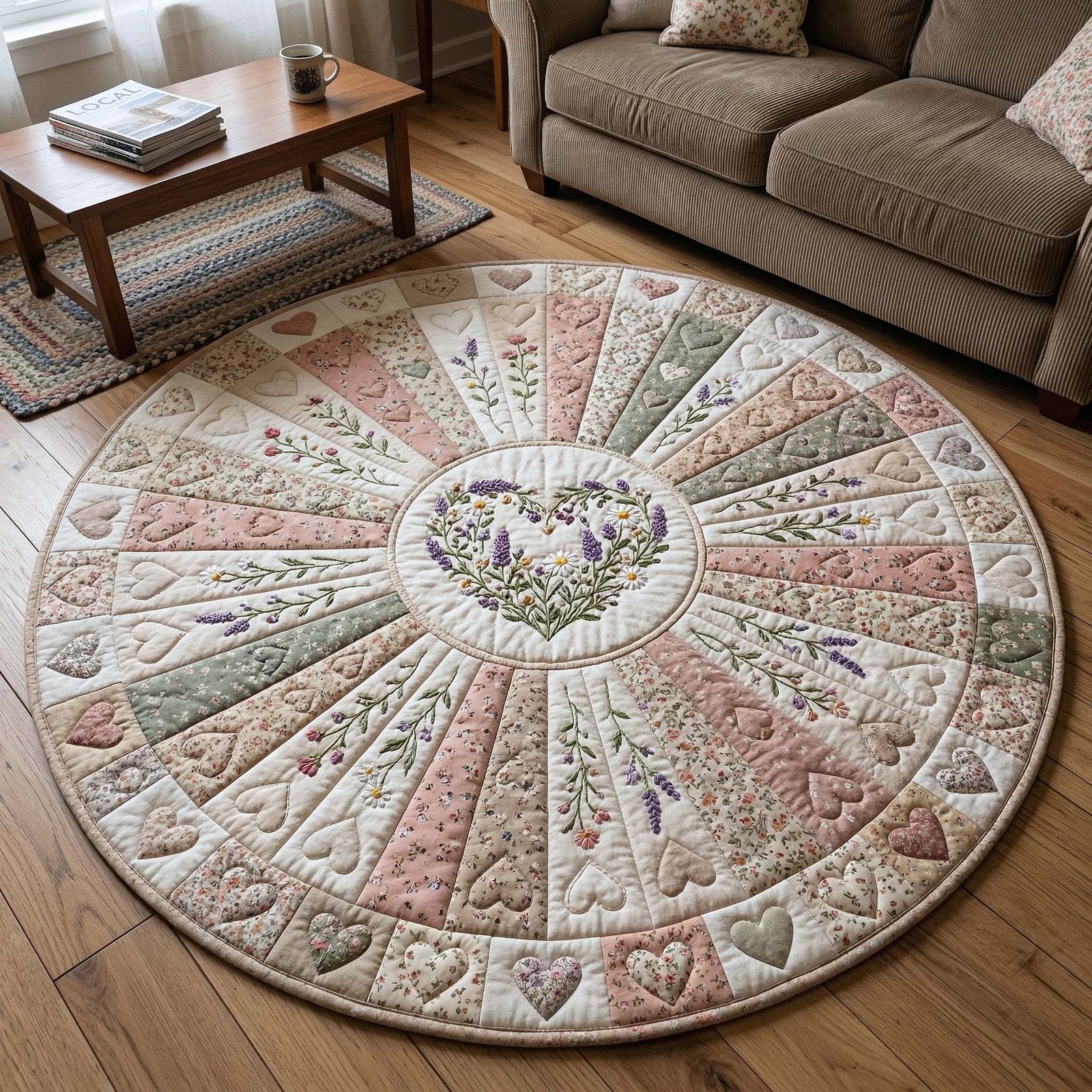 Flower Patchwork Round Mat Rug - Nature Design | Serene Home Decor