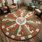Flower Patchwork Round Mat Rug - washable non-slip printed rug