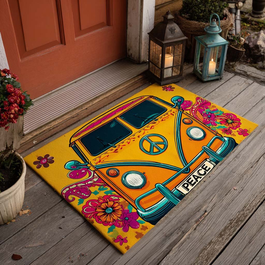 Flower Power Peace Van Doormat - Nature Design | Printed Welcome Doormat