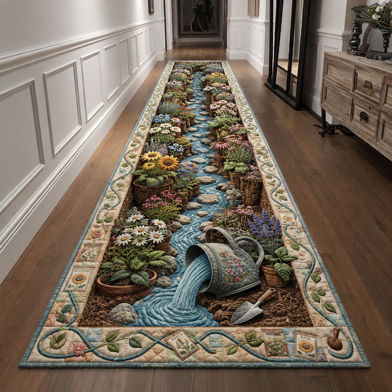 Flowing Garden Stream Fantasy Runner Rug - Nature Design | Serene Runner Rug