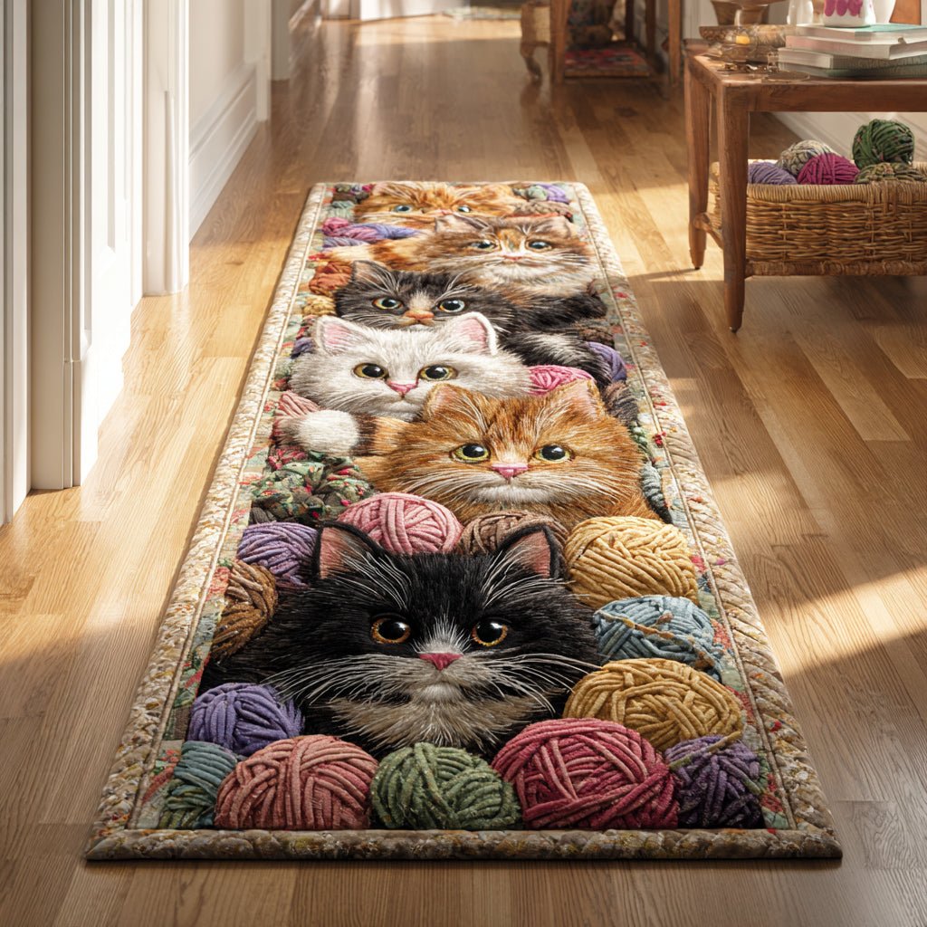 Fluffy Cat Friends Runner Carpet Runner Rug - Cute Pet Design | Animal Printed Runner Rug