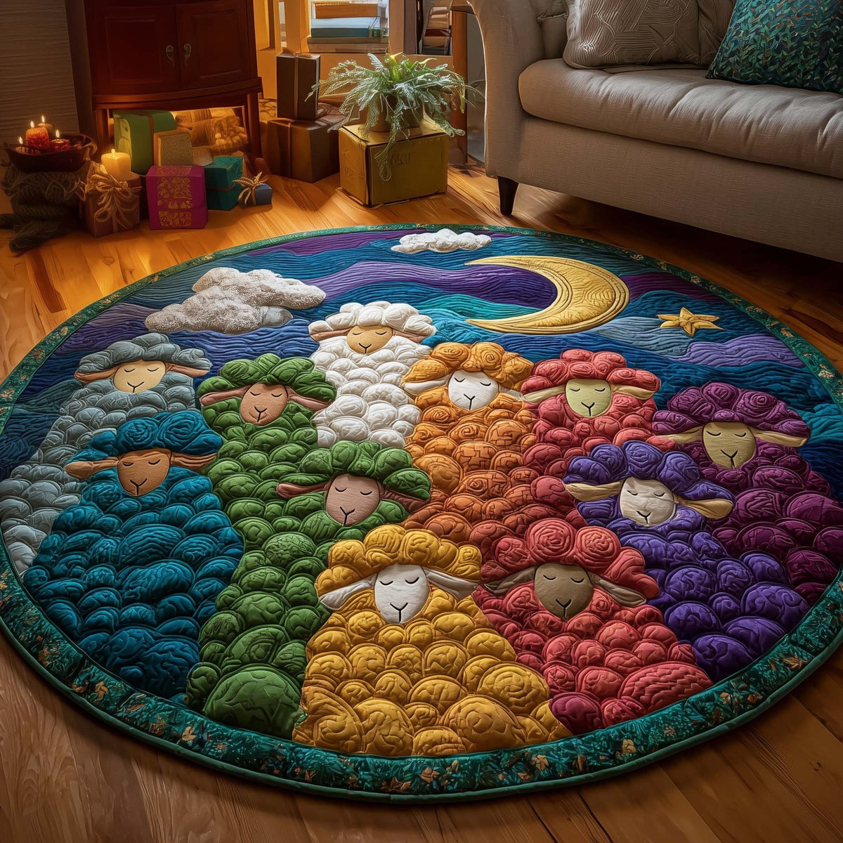 Fluffy Sheep Round Mat Rug - washable non-slip printed rug