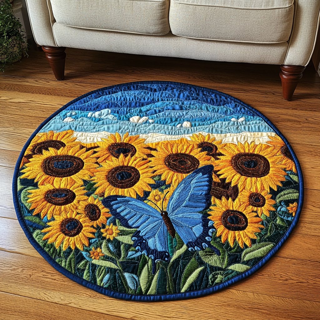 Flutter Grace Round Mat Rug - washable non-slip printed rug