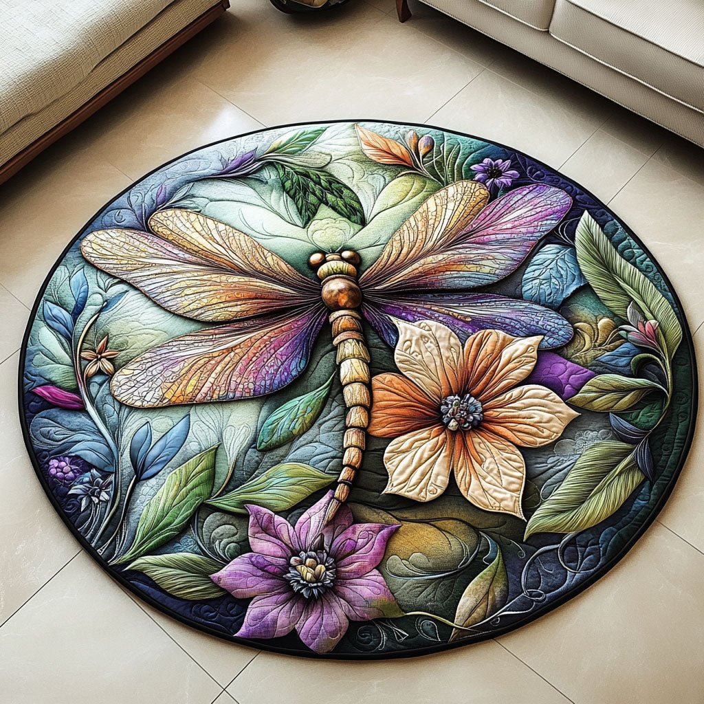 Fluttering Radiance Round Mat Rug - washable non-slip printed rug