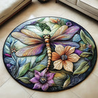 Fluttering Radiance Round Mat Rug - washable non-slip printed rug
