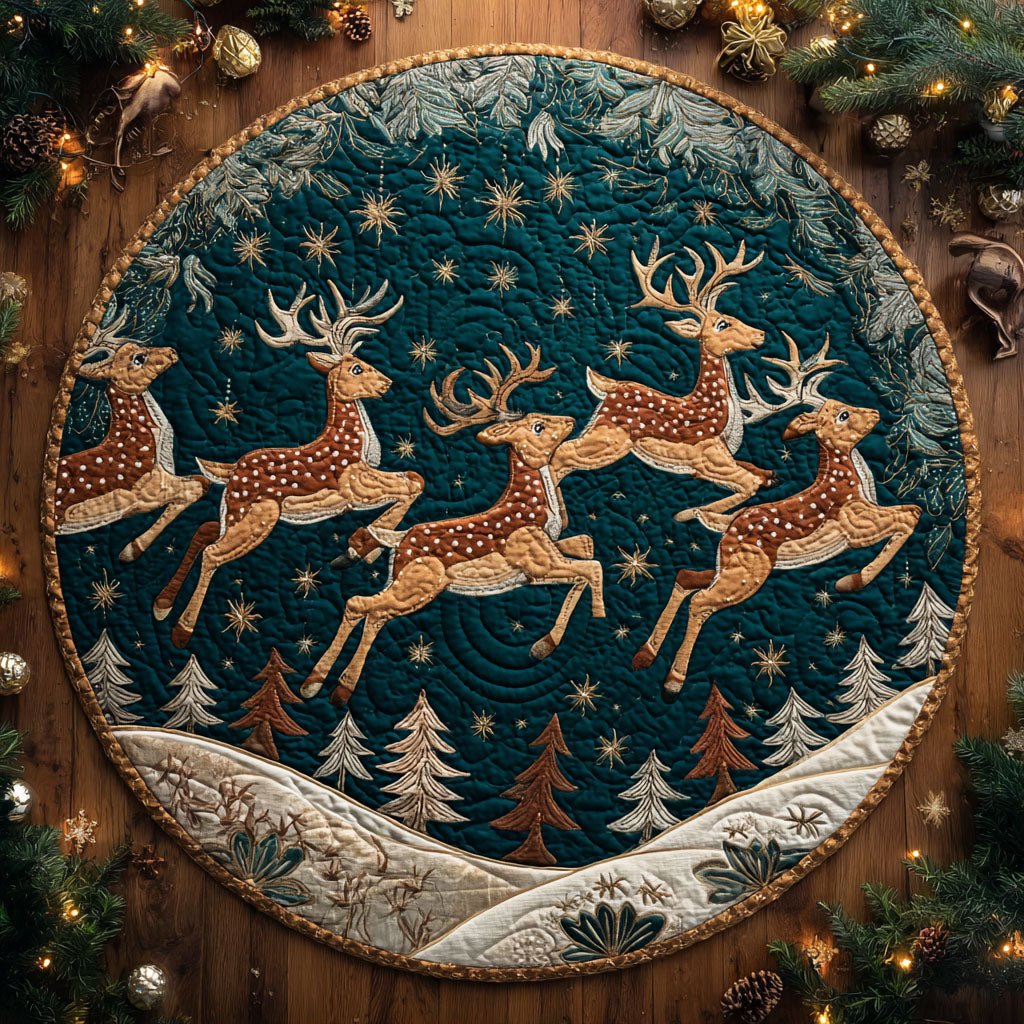 Flying Reindeer Christmas Round Mat Rug - washable non-slip printed rug