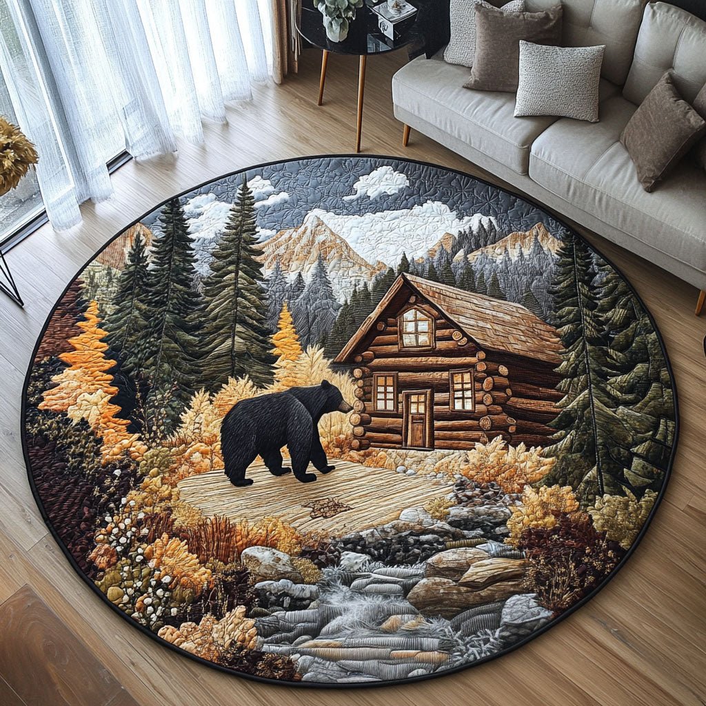 Forest Bear Lodge Round Mat Rug - Cute Pet Design | Animal Printed Home Decor