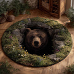 Forest Bear Round Mat Rug - washable non-slip printed rug