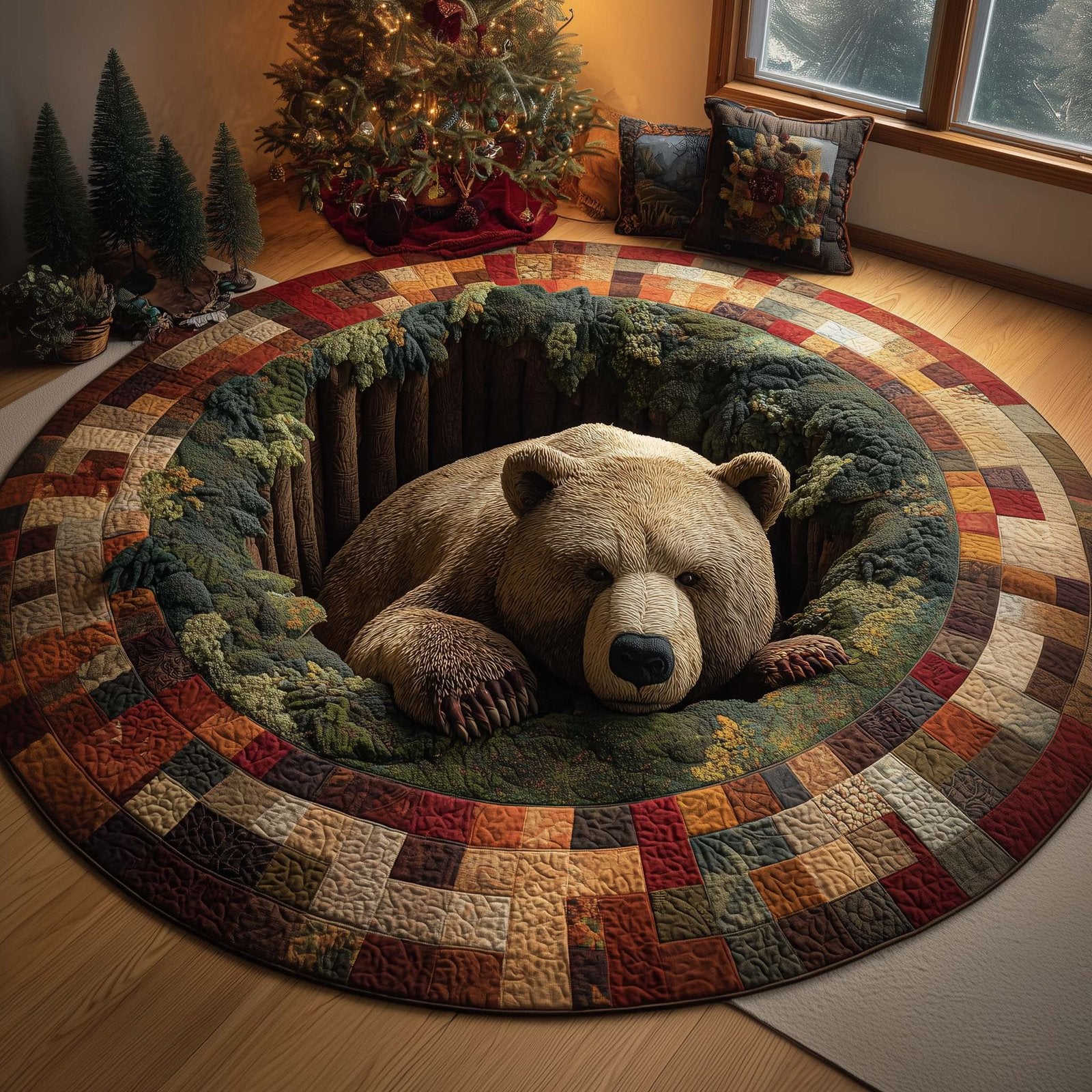 Forest Bear Round Mat Rug - Cute Pet Design | Animal Printed Home Decor