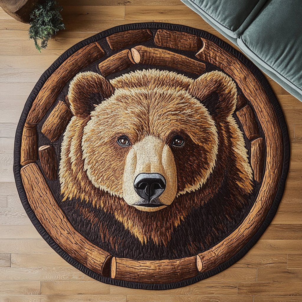 Forest Bear Round Mat Rug - Cute Pet Design | Animal Printed Home Decor
