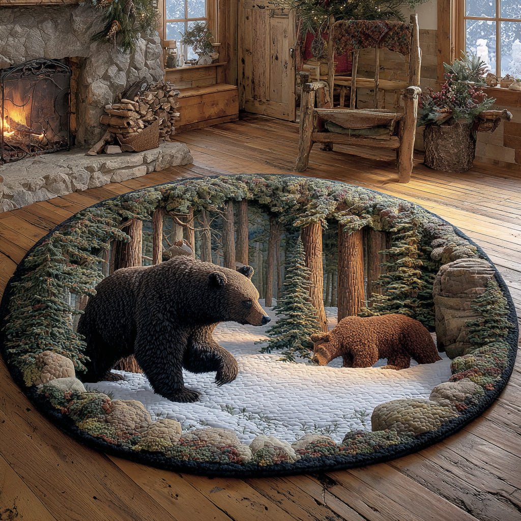 Forest Bear Round Mat Rug - Cute Pet Design | Animal Printed Home Decor