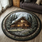 Forest Cabin Round Mat Rug - washable non-slip printed rug
