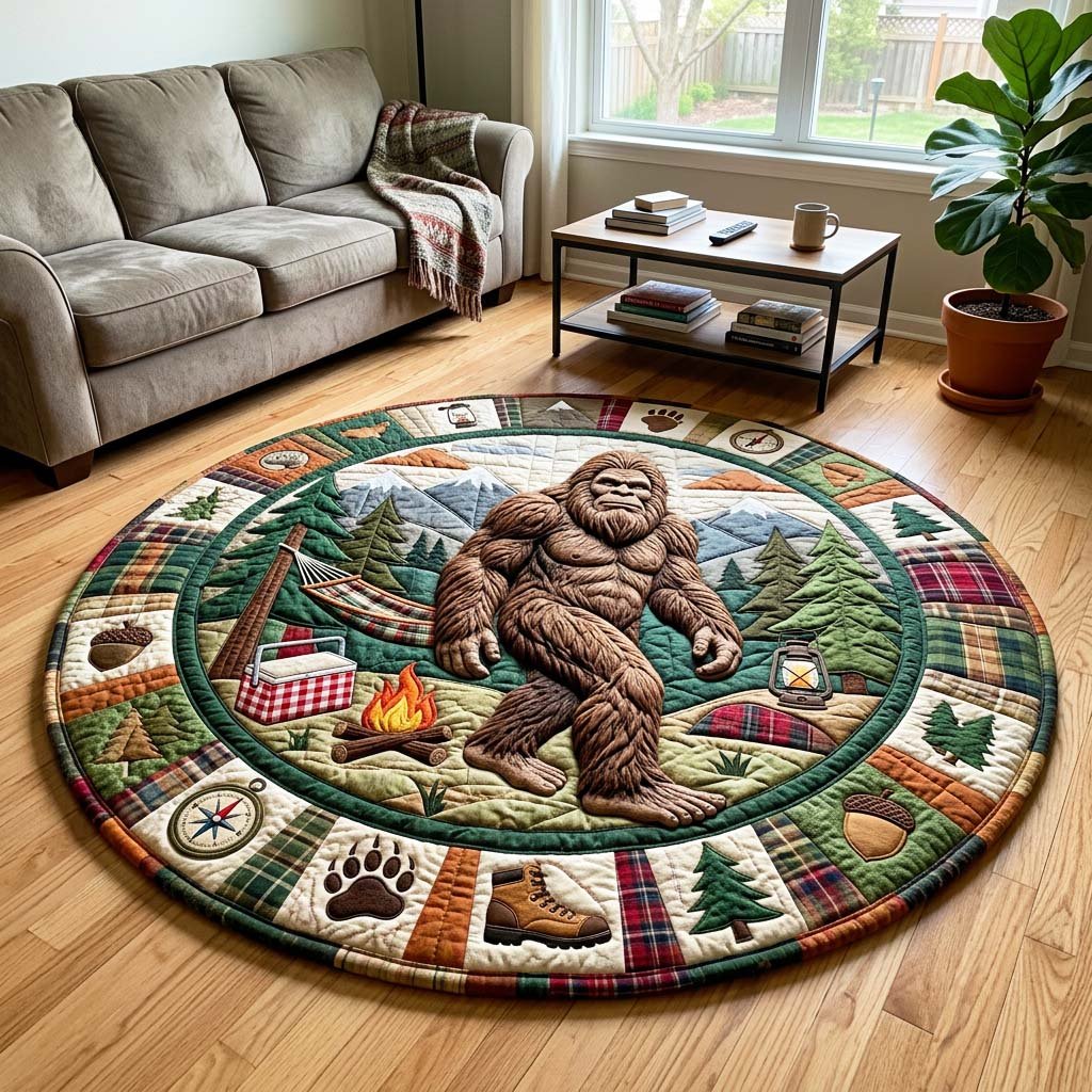 Forest Camper Round Mat Rug - washable non-slip printed rug