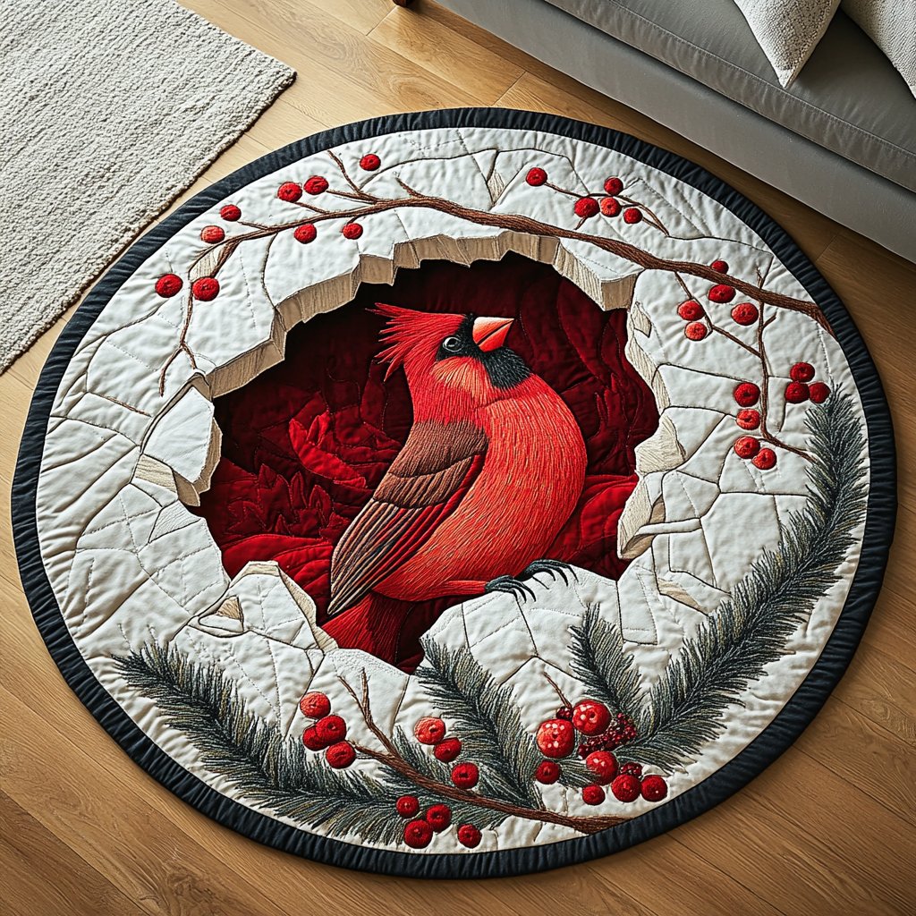 Forest Cardinal Round Mat Rug - washable non-slip printed rug