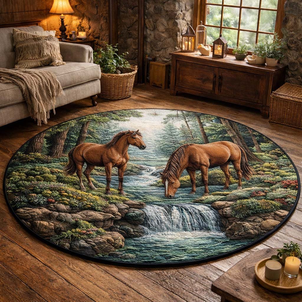 Forest Creek Pair Round Mat Rug - Nature Design | Serene Home Decor