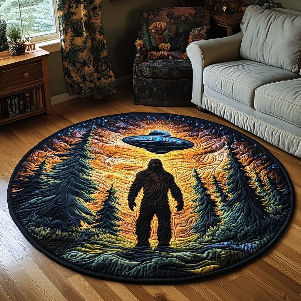 Forest Crytid Round Mat Rug - washable non-slip printed rug