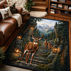 Forest Deer area rug in a living room
