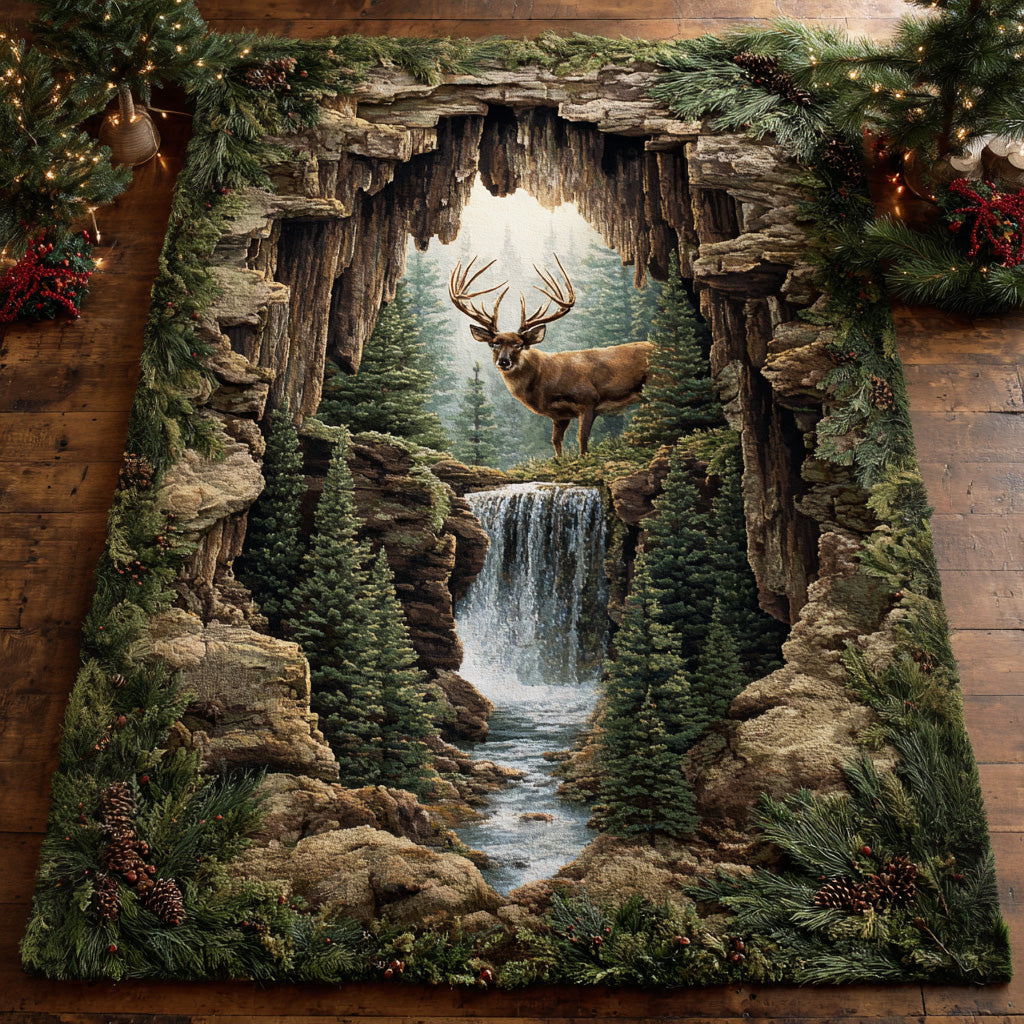 Forest Deer area rug in a living room