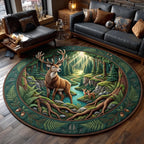 Forest Deer Round Mat Rug - Cute Animal Design | Charming Home Decor - washable non-slip printed rug
