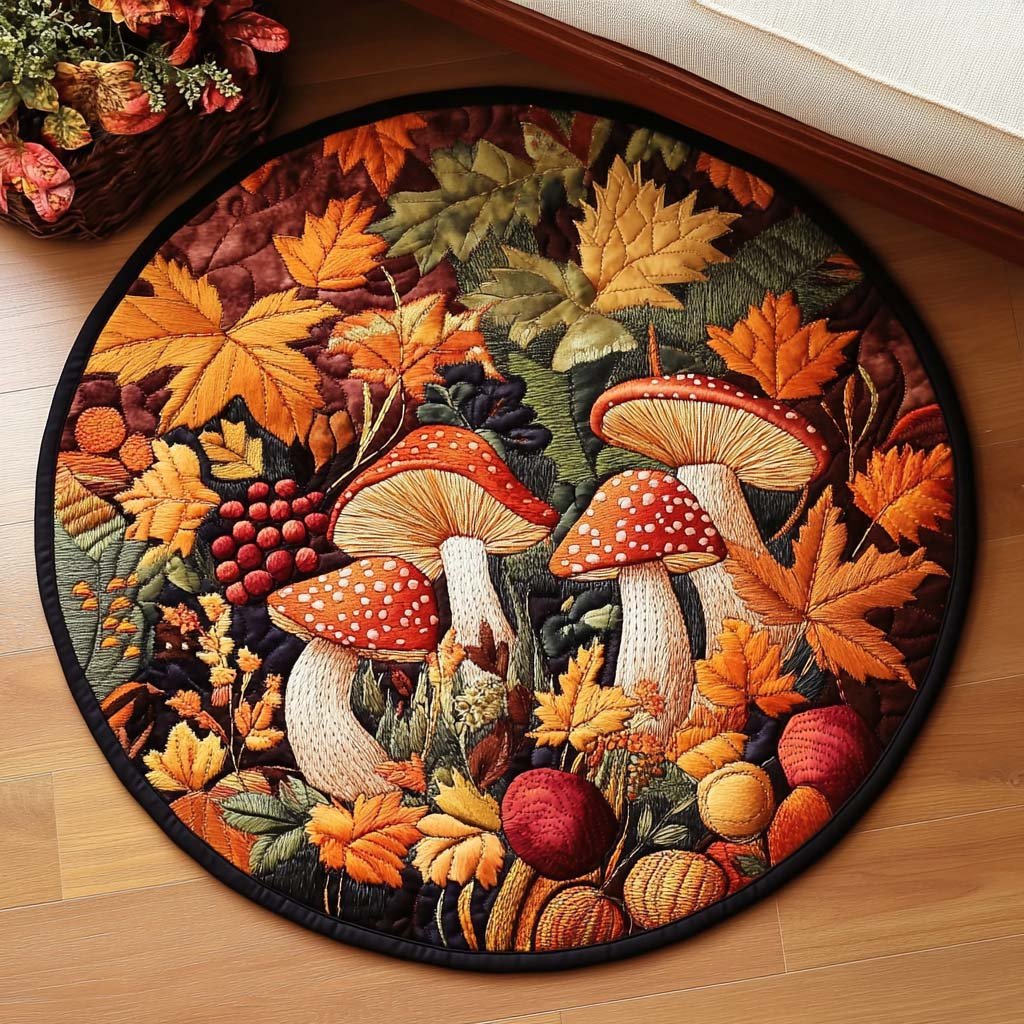 Forest Forage Round Mat Rug - washable non-slip printed rug