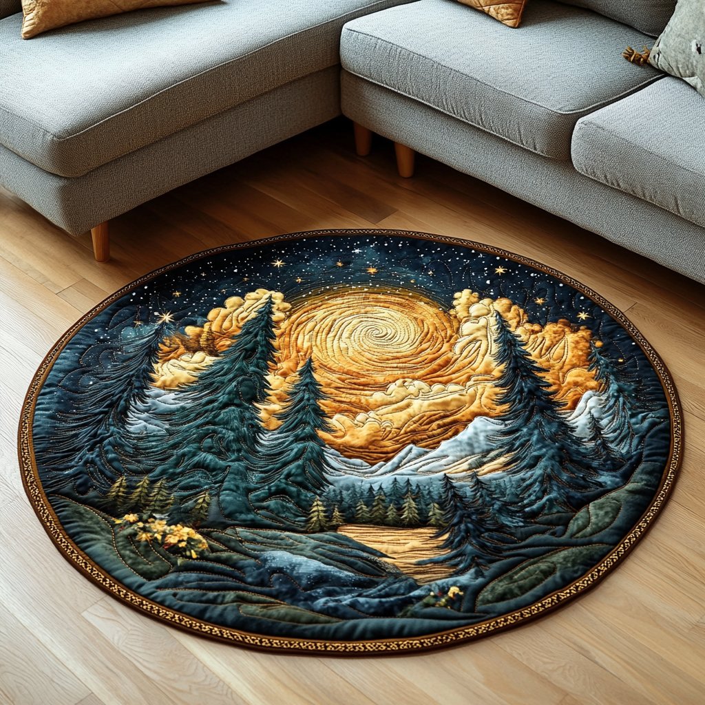 Forest Glow Round Mat Rug - washable non-slip printed rug