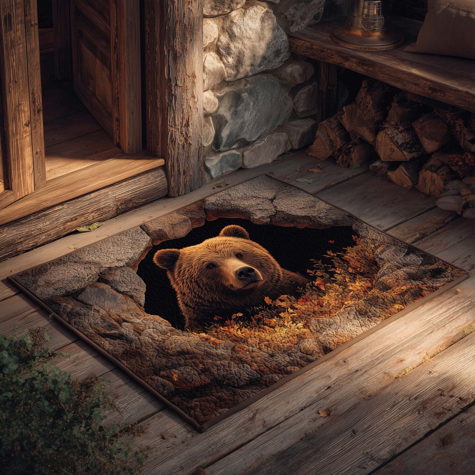 Forest Hollow Bear Doormat - Cute Animal Design | Printed Welcome Doormat