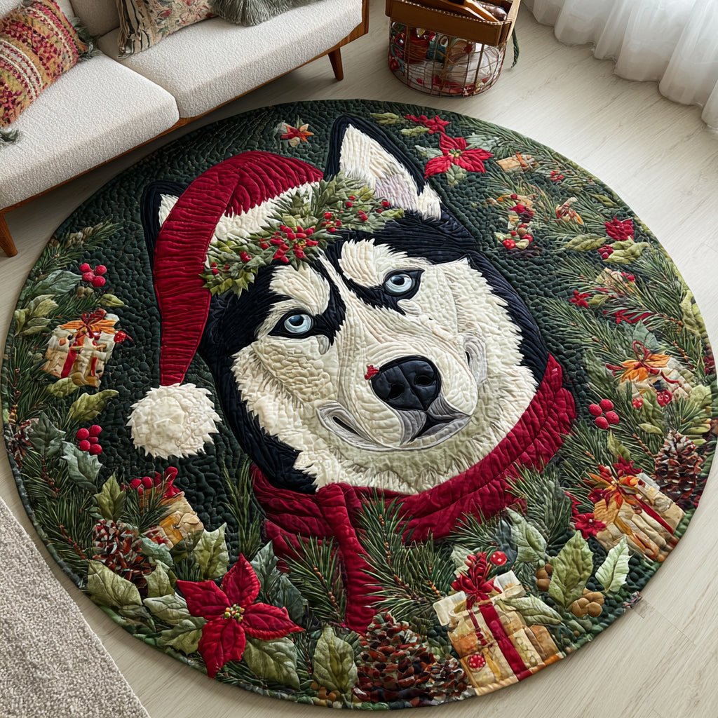 Forest Husky Portrait Round Mat Rug - Nature Design | Serene Home Decor
