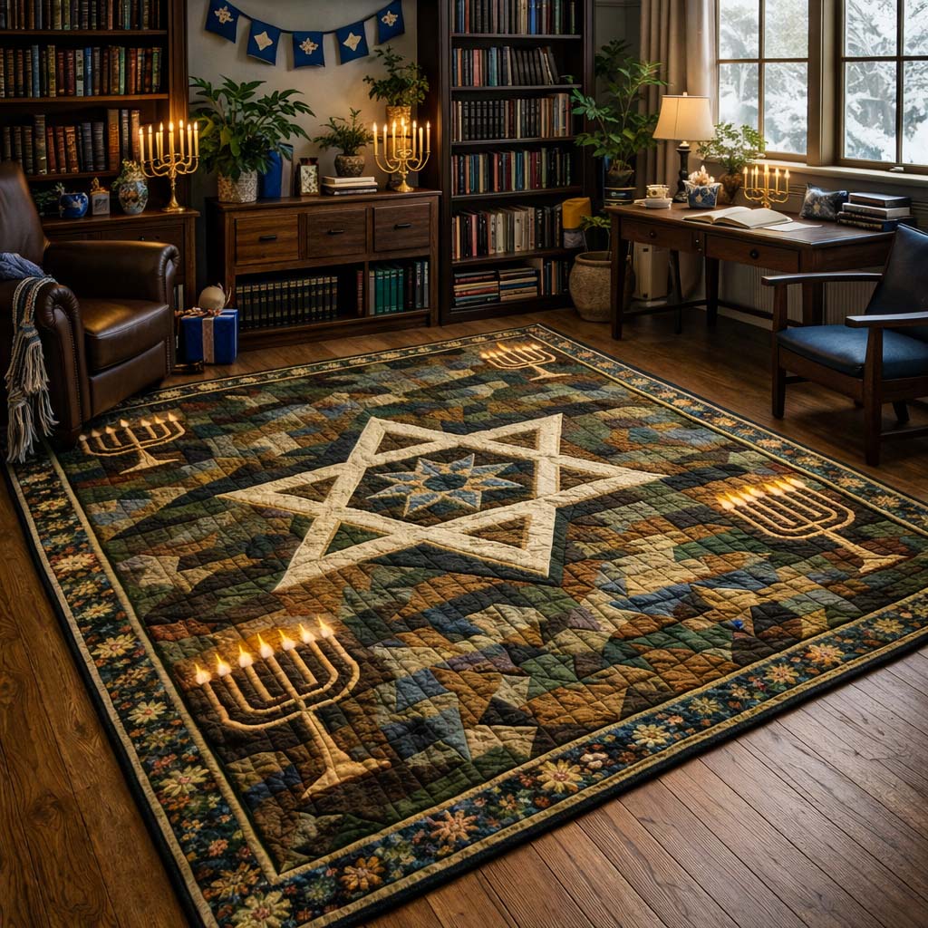 Forest Menorah Star area rug in a living room