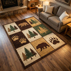 Forest Patchwork area rug in a living room