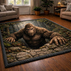 Forest Pit Bigfoot area rug in a living room