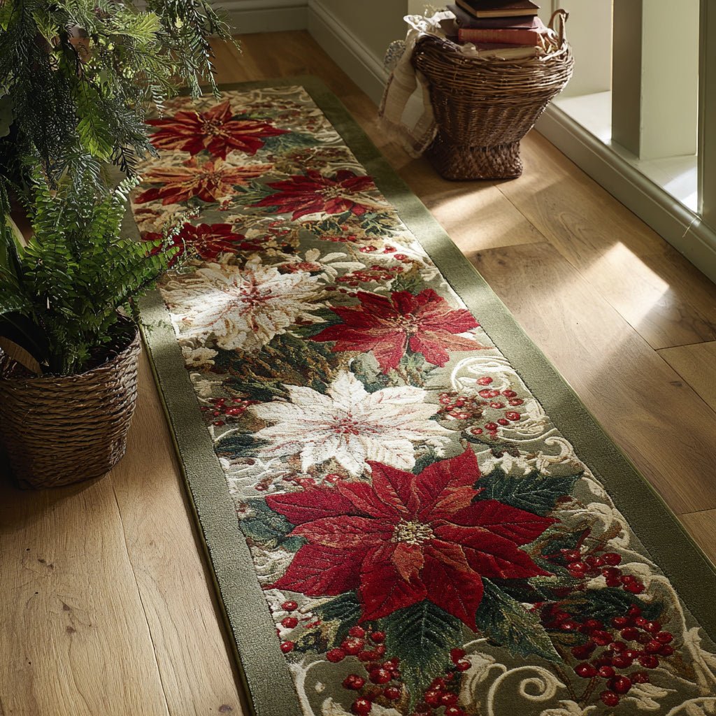 Forest Poinsettia Runner Carpet Runner Rug - Cute Pet Design | Animal Printed Runner Rug