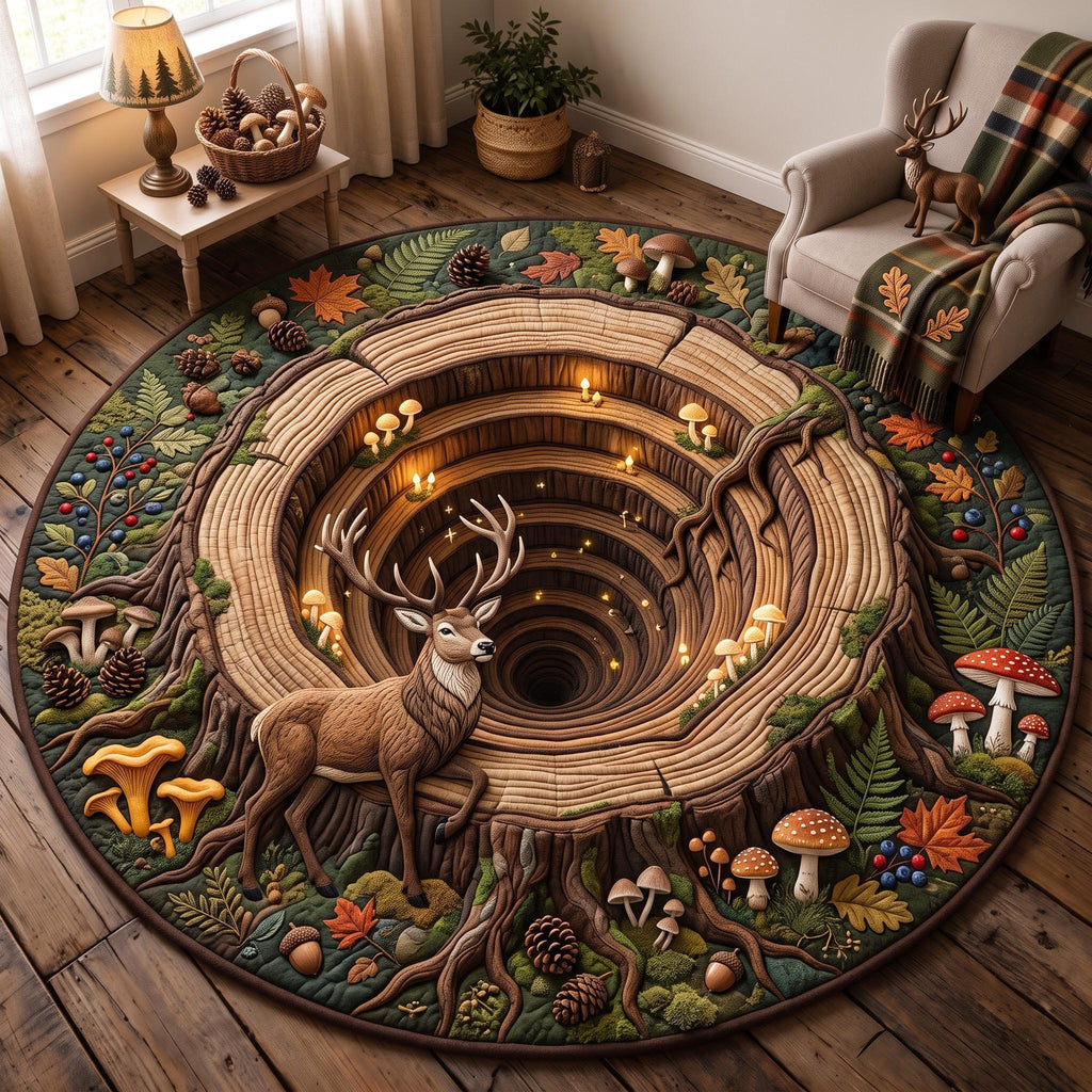 Forest Portal Round Mat Rug - Nature Design | Serene Home Decor - washable non-slip printed rug