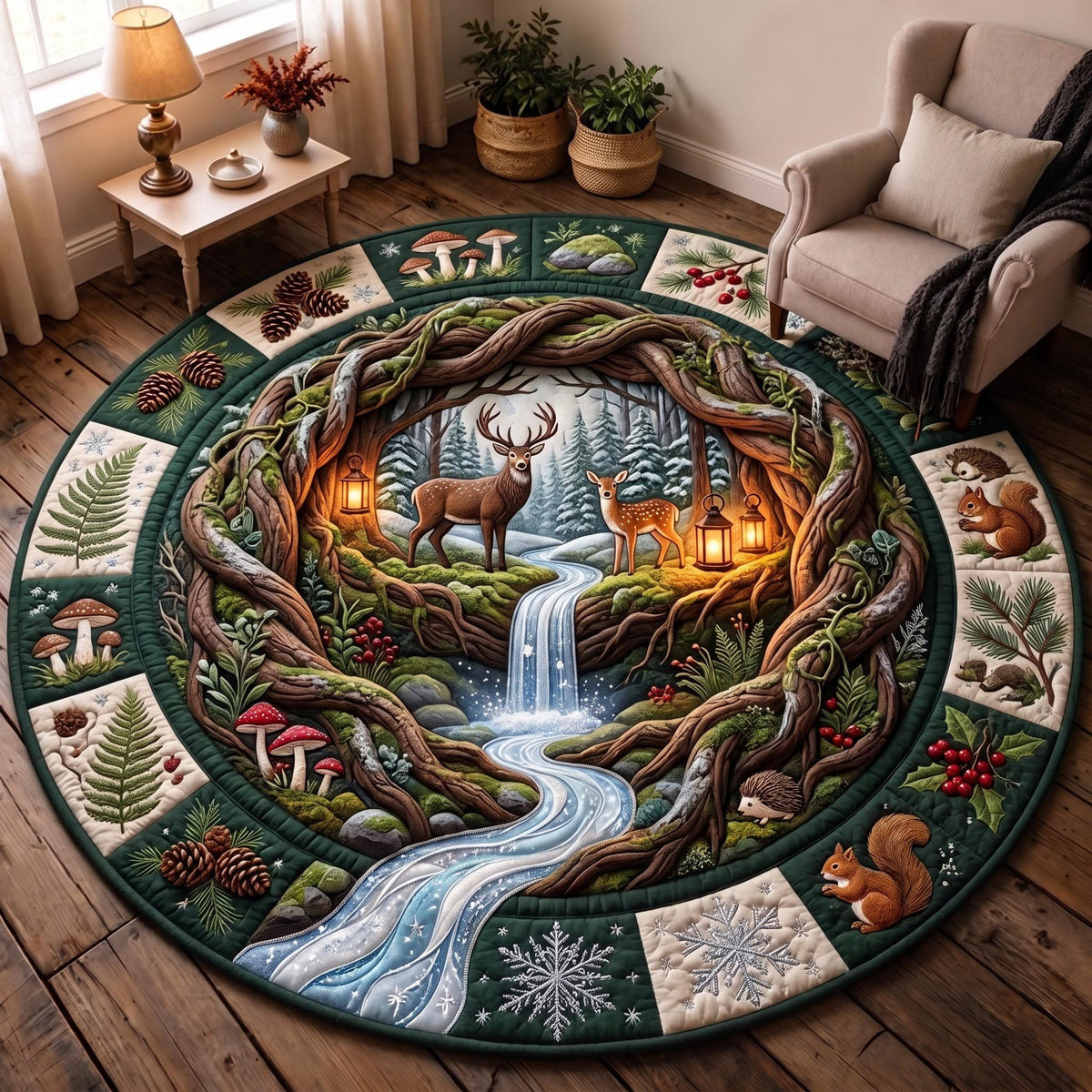 Forest River Round Mat Rug - Nature Design | Serene Home Decor - washable non-slip printed rug