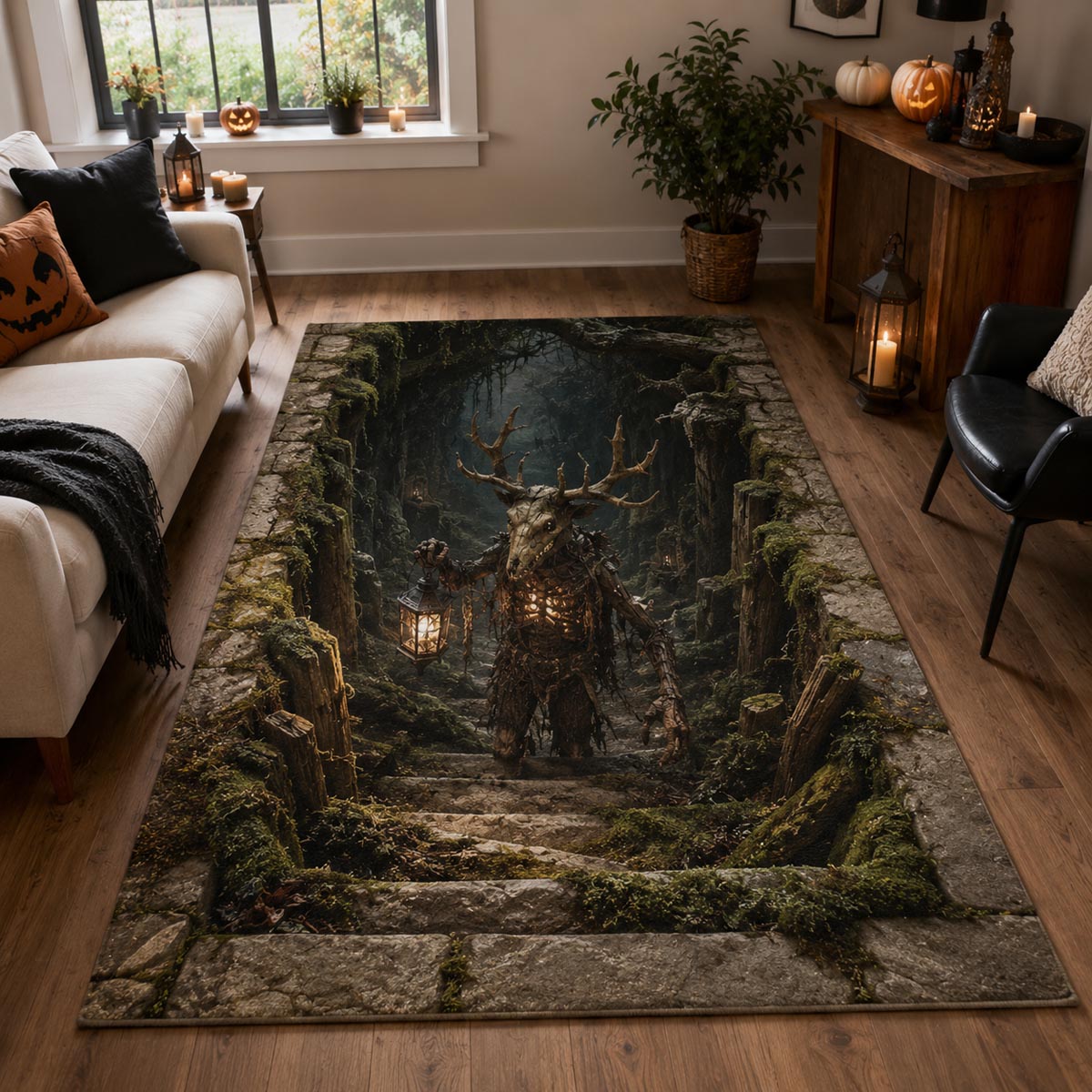 Forest Sentinel area rug in a living room