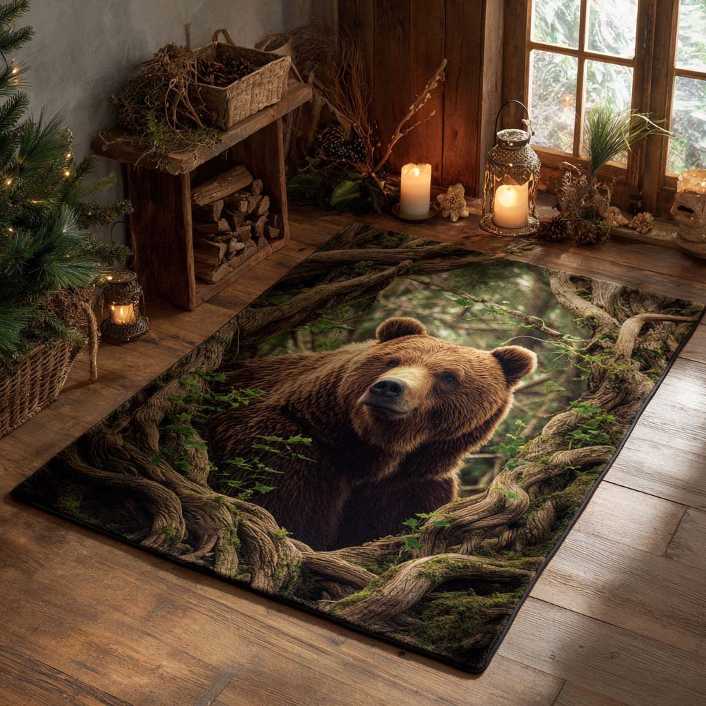Forest Sentinel area rug in a living room