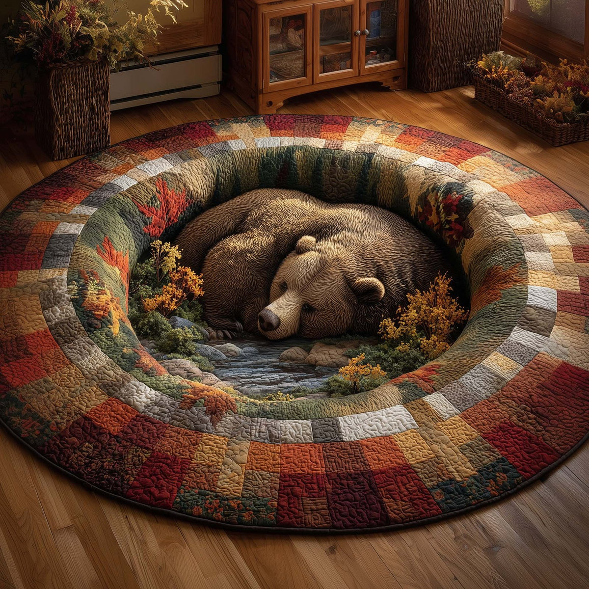 Forest Serenity Round Mat Rug - washable non-slip printed rug