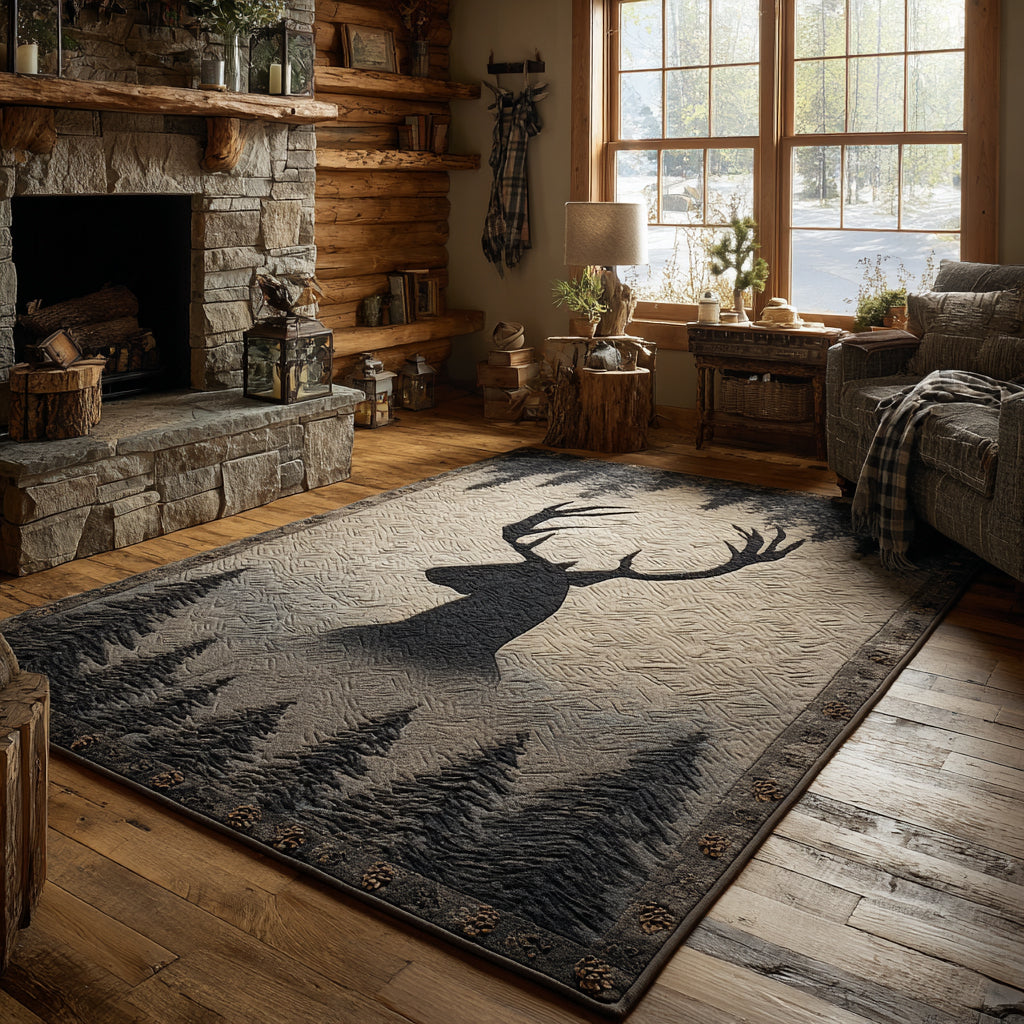 Forest Stag area rug in a living room