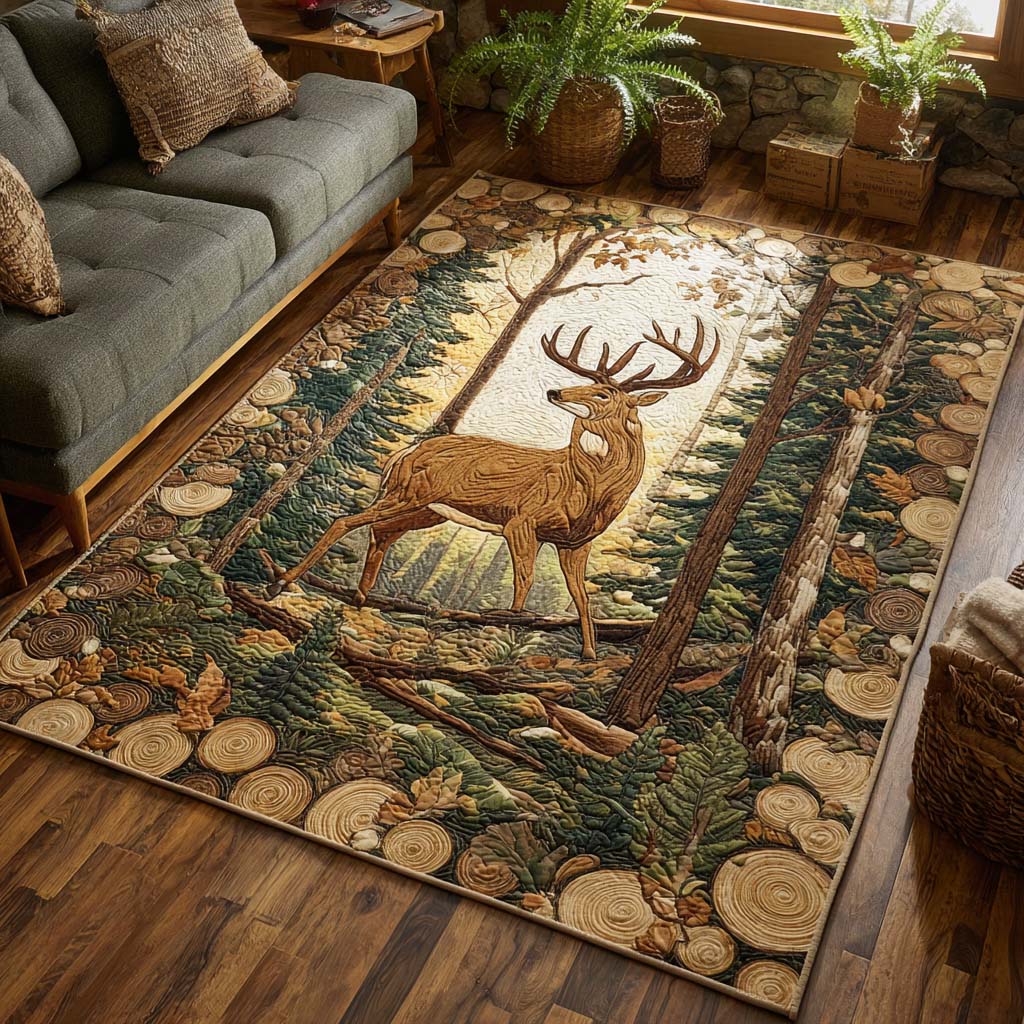 Forest Stag area rug in a living room